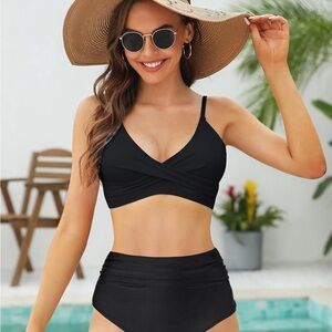 Women's High Waisted Bikini Sets Push Up Twist Front Spaghetti Straps NWT